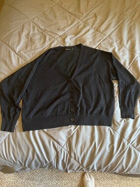 Black V-Neck Button Cardigan - Oversized Lightweight Knit